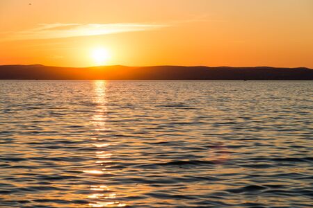 Sunset at lake Balatonの写真素材