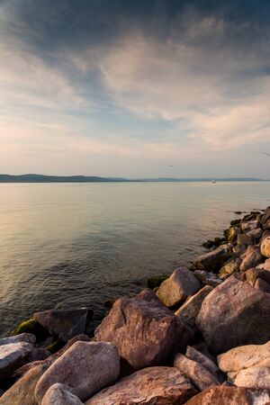 Sunset at lake Balatonの写真素材