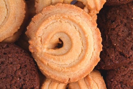 cookies and chocolate cookies on closed up shot