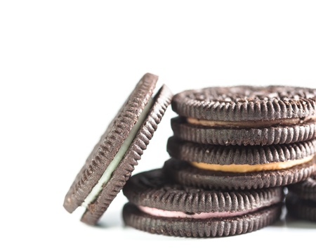 chocolate cookie with cream pile close upの写真素材
