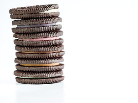 chocolate cookie with creram stack close upの写真素材