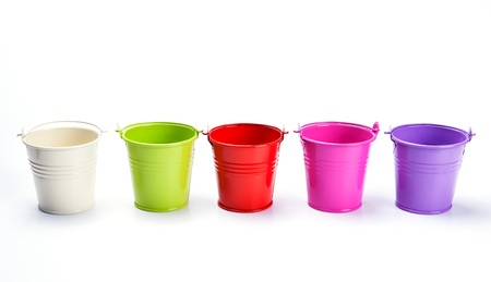 colorful bucket on white backgroundの写真素材