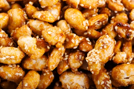 crispy peanut with sesame in plate close upの写真素材