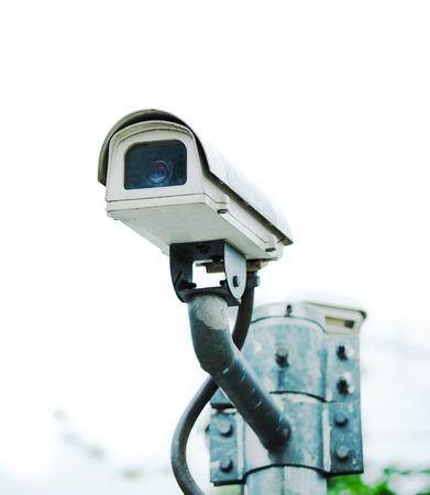 security camera on white backgroundの写真素材