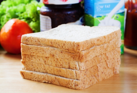 sliced whole wheat bread for breakfastの写真素材