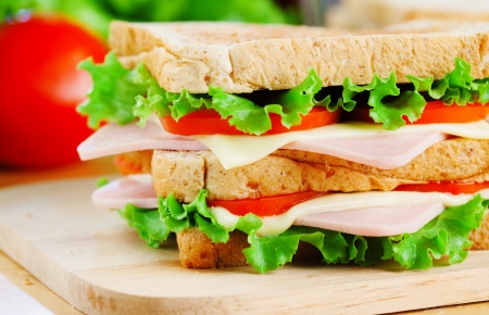 homemade ham sanwich close upの写真素材