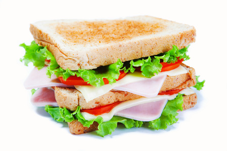homemade ham sanwich on white backgroundの写真素材