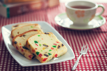fruit cake in plate for tea timeの写真素材