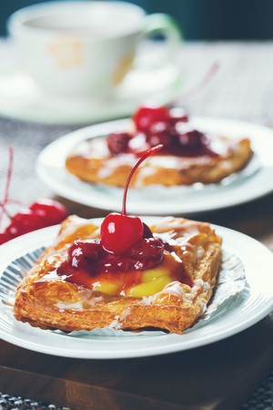 cherry tart for snack tea breakの写真素材