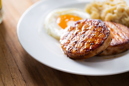 grilled ham for breakfastの写真素材