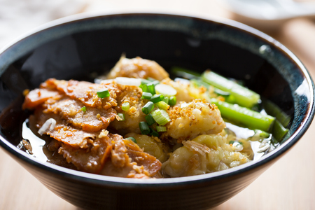 pork stuff wonton soup with roast pork,thai noodleの写真素材
