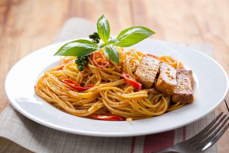 spaghetti spicy pork sauce for mealの写真素材