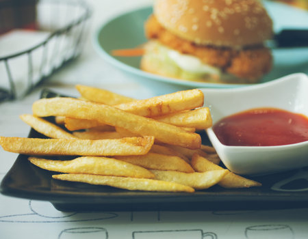 crispy french fries with ketchup