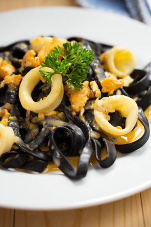 ink squid pasta with cuttlefishの写真素材