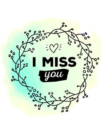 Vector illustration of ornate template with round floral frame, heart and inscription on watercolor background. Hand drawn flat doodle art design to make flower poster, party card, wedding invitation, postcardのイラスト素材