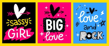 Vector set of coll poster with heart and header on color backgroundのイラスト素材