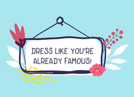 Vector romantic illustration of frame with quote and flowers on blue backgroundのイラスト素材