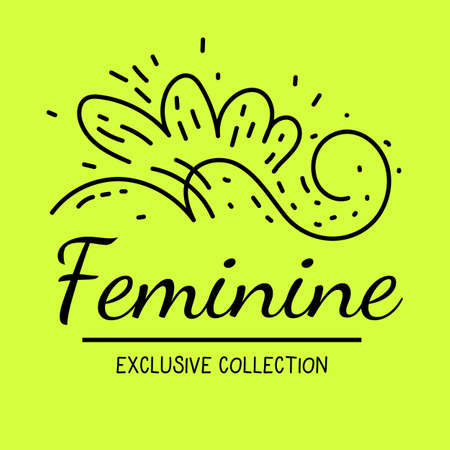 Vector beautiful romantic illustration of floral decoration with inscription on green color background. Flat line art style template design for web, site, invitation, banner, greeting cardのイラスト素材