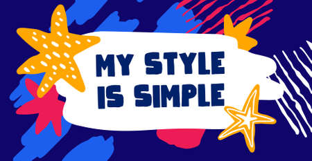 Vector beautiful template pattern with flower and starfish. Simple color paint brush shape and scratched lines on dark background. Flat style pattern design with frame and header for web site and greeting card or invitation printのイラスト素材