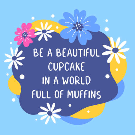 Vector romantic illustration of beautiful floral composition with camomile flower on color background with quote in frame. Flat line art style template flower design for web, site, lovely poster, greeting cardのイラスト素材