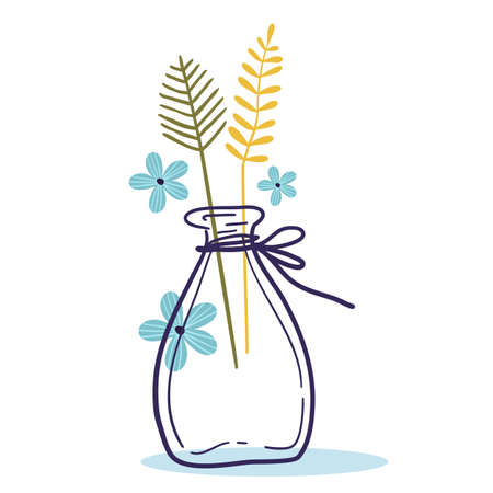 Vector floral illustration of glass jar with plant twigs on white backgroundのイラスト素材