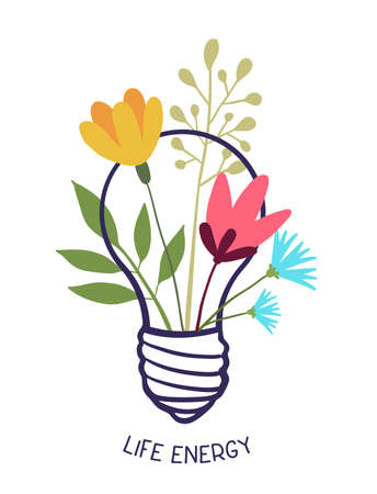 Vector spring season illustration of light bulb with flowers on white backgroundのイラスト素材