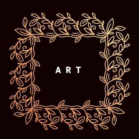 Vector template with text art and golden color floral ornament frame on dark backgroundのイラスト素材