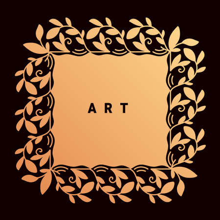 Vector template with golden color floral ornament frame and text art on dark backgroundのイラスト素材
