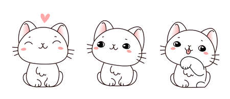 Vector set of illustration of cute kitty in different pose on white color backgroundのイラスト素材