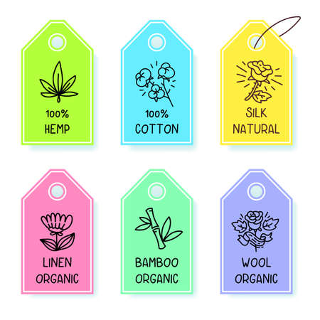 Vector set of color label with text and icon on white color backgroundのイラスト素材