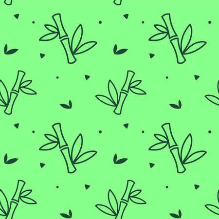 Vector seamless pattern with bamboo stem on green color backgroundのイラスト素材