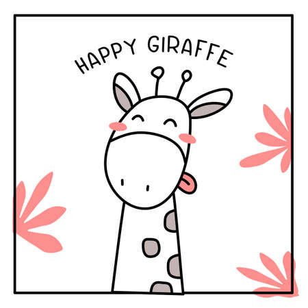 Vector illustration of cute head of giraffe on white color background with frameのイラスト素材
