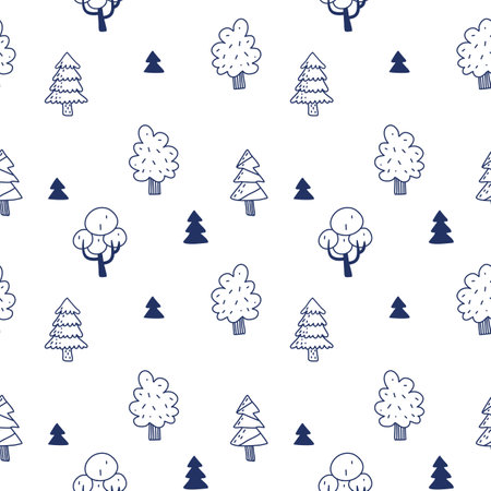 Vector natural seamless pattern with tree and fir tree on white color backgroundのイラスト素材