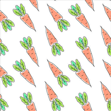 Vector seamless pattern with orange carrot with green leaf on white color backgroundのイラスト素材