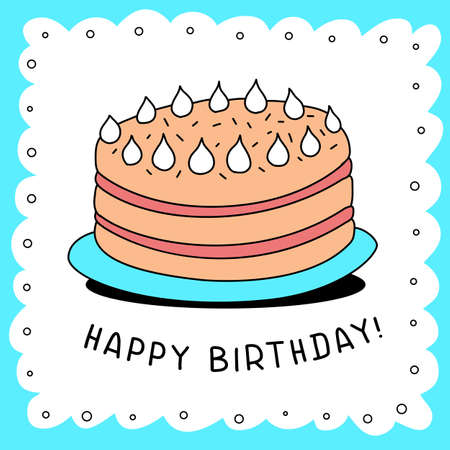 Vector illustration of birthday cake on white color background with frame and headerのイラスト素材