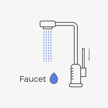 Faucet (water tap) thin line icon. Vector illustration for web or infographics. Equipment for bathroom or kitchen.のイラスト素材