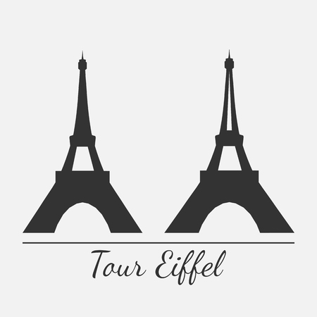 Vector illustration of Eiffel tower silhouette in two styles. Isolated. For print or souvenir design.のイラスト素材