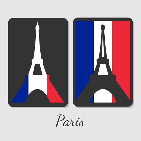 Vector illustration of Eiffel tower magnet design. Stylish elements with colors of antional flag. For souvenir design or print.のイラスト素材