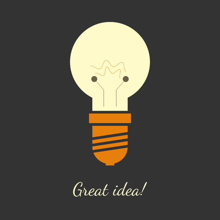 Vector illustration of ligh bulb in flat and simple design. Perfect illustration for great ideas. Dark background, mild colors.のイラスト素材