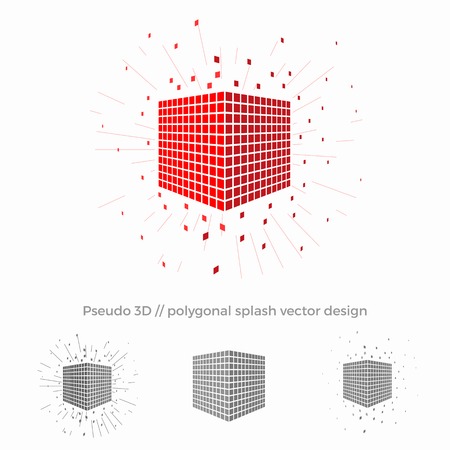 Pseudo 3d vector cube illustration with splash surrounding. Logo design for strategic planning, data protection or other business or technological spheres.のイラスト素材