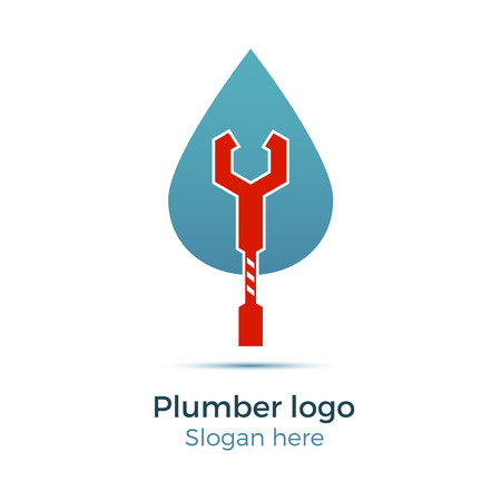 Plumbing company logo vector concept. Illustration for plumber's business. Simple and stylish logotype - water drop with wrench.のイラスト素材