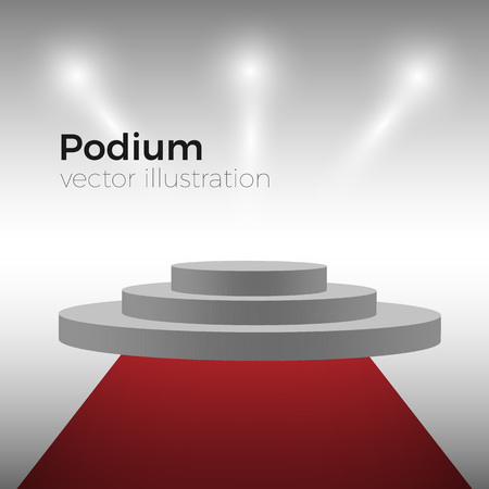 Empty illuminated podium with red carpet for award ceremony or any event. Vector illustration.のイラスト素材
