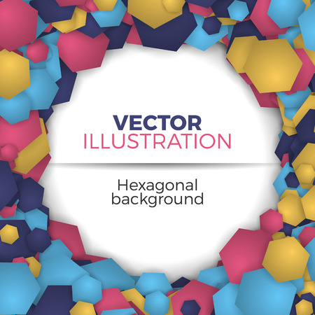 Banner template vector illustration. Abstract background from colorful hexagons. Simple but stylish round shape hexagonal frame with space for text.のイラスト素材
