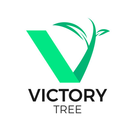 V shaped tree vector illustration. Natural or eco business. Green emblem isolated on white background.のイラスト素材