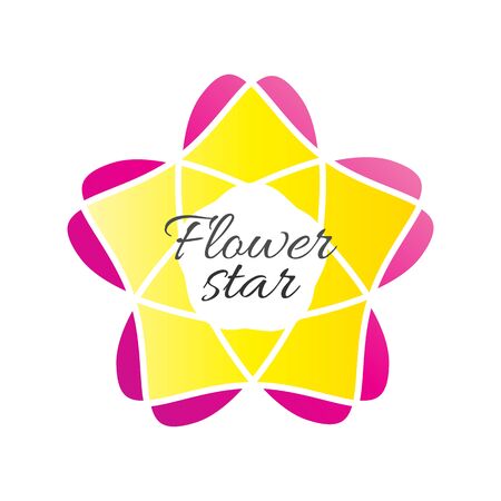 Vector illustration of a star shaped flower petals. Geometric logo for floral or spa business. Isolated on white background, flat style.のイラスト素材