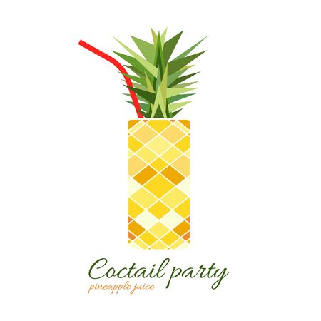 Vector illustration of fresh pineapple cocktail. Stylized fruit as a glass. Isolated on white background.のイラスト素材