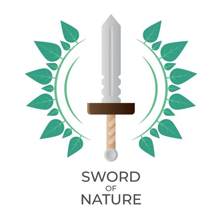 Sword and laurel wreath vector illustration. Logo or icon for game UI or achievement. Isolated on white background.のイラスト素材