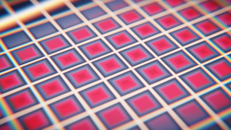 A detailed view of a red and blue checkered textile patternの写真素材
