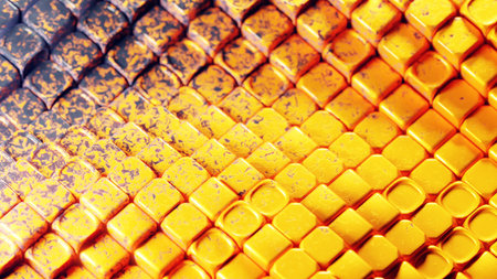 A visually striking pattern featuring golden cubes with a contemporary and elegant design
