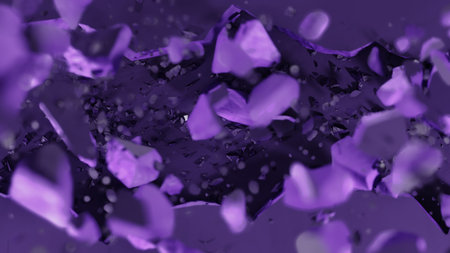 A stylish and vibrant art background is created by dynamic purple fragments in motion